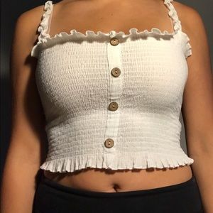 White Ruffled Button Cami/Crop Top